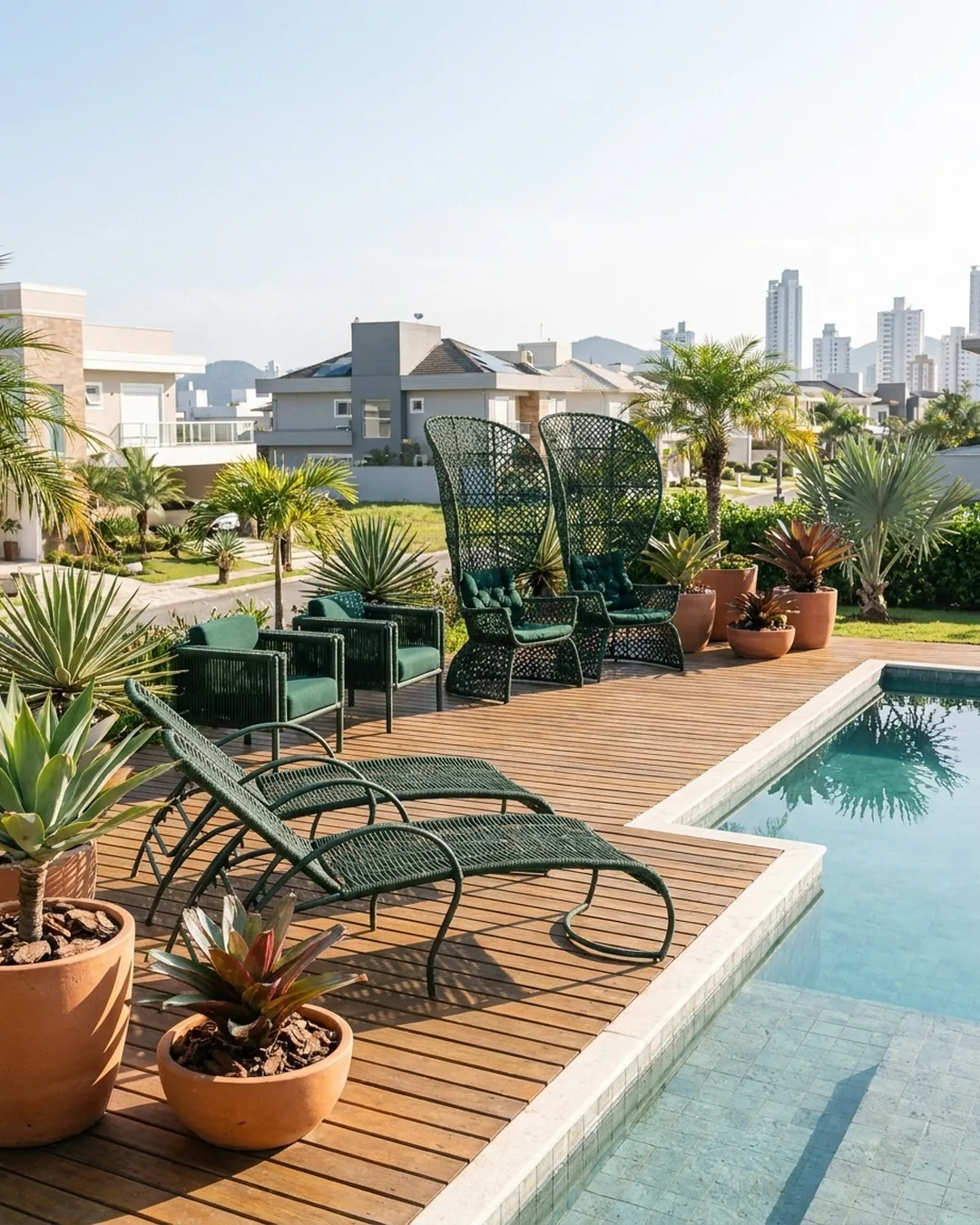 Daybed em corda náutica na borda da piscina